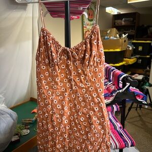 Rust Floral Midi Dress with Adjustable Straps